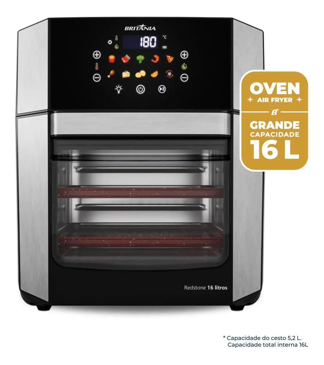 Air Fryer Oven Britânia 16l 4 Em 1 Porta Removível Baf16a Preto 127v