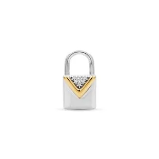Pingente Cadeado em Prata 925 e Ouro Amarelo 18K com Safira Incolor