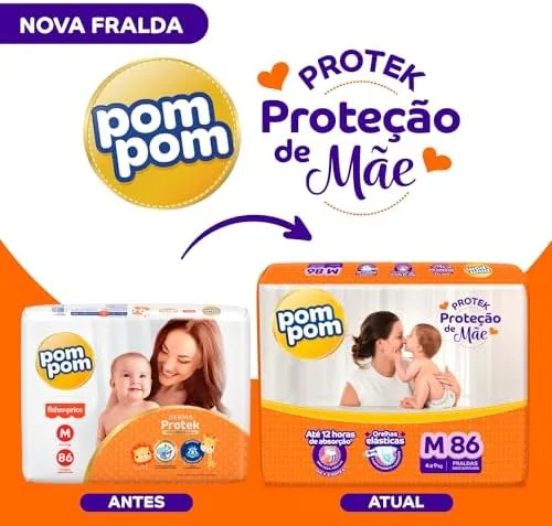 Fralda Pom Pom Protek Proteção de Mãe Hiper M 86 Unidades