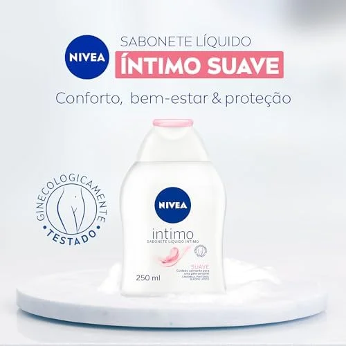 NIVEA Sabonete Líquido Íntimo Suave 250ml, Limpeza Delicada, Mantém pH Natural, Extrato de Camomila, Cuidado Calmante, Uso Diário