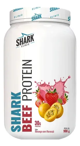 Proteína Beef Protein Shark Pro 900 G Sabor Morango E Maracujá