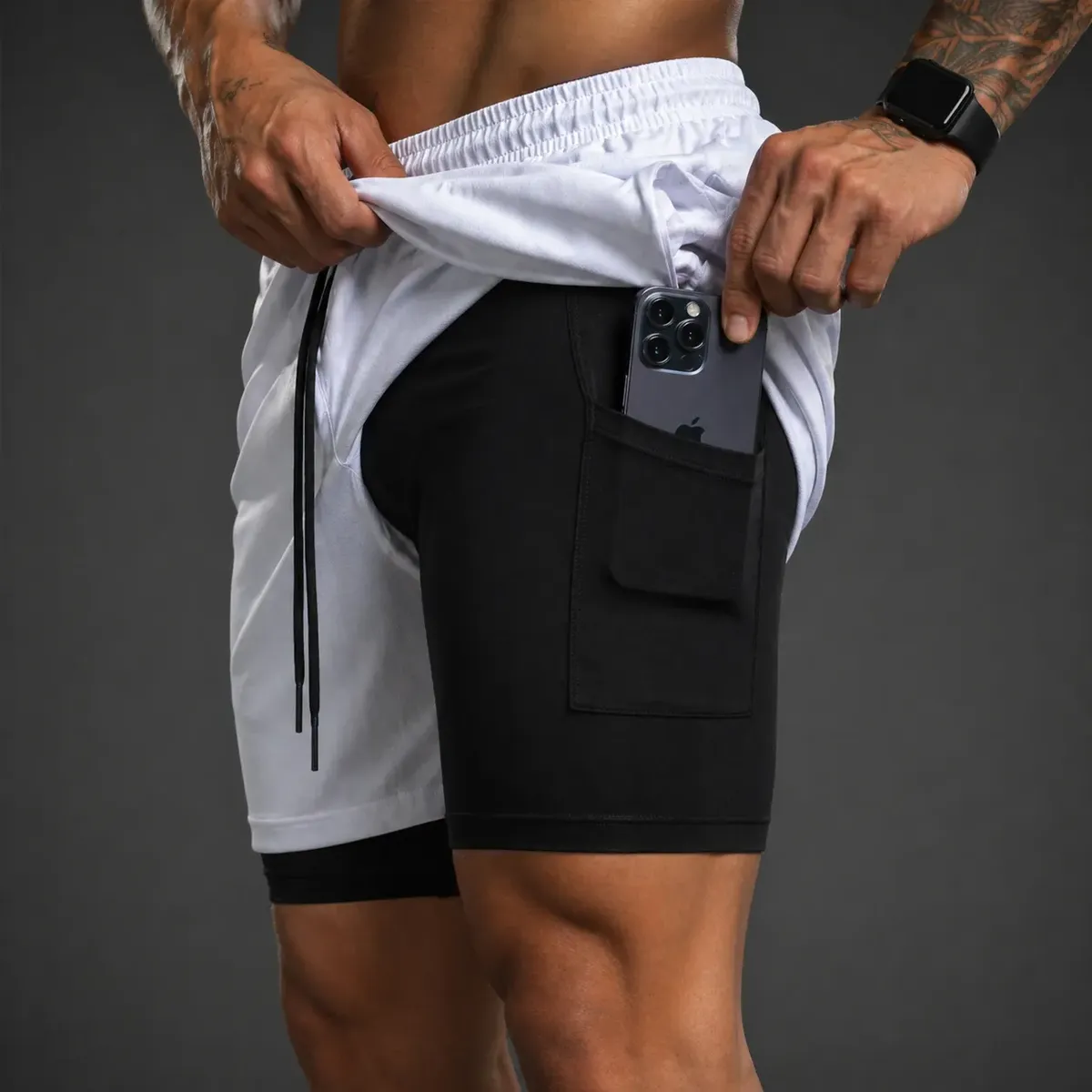 Bermuda Compressão Duplo Masculina 2 Em 1 Short Academia