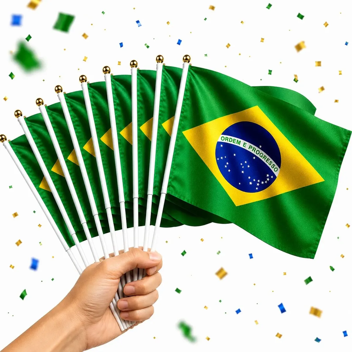 Kit 10 Bandeirinhas Brasil Copa Do Mundo Com Haste Premium Brasil