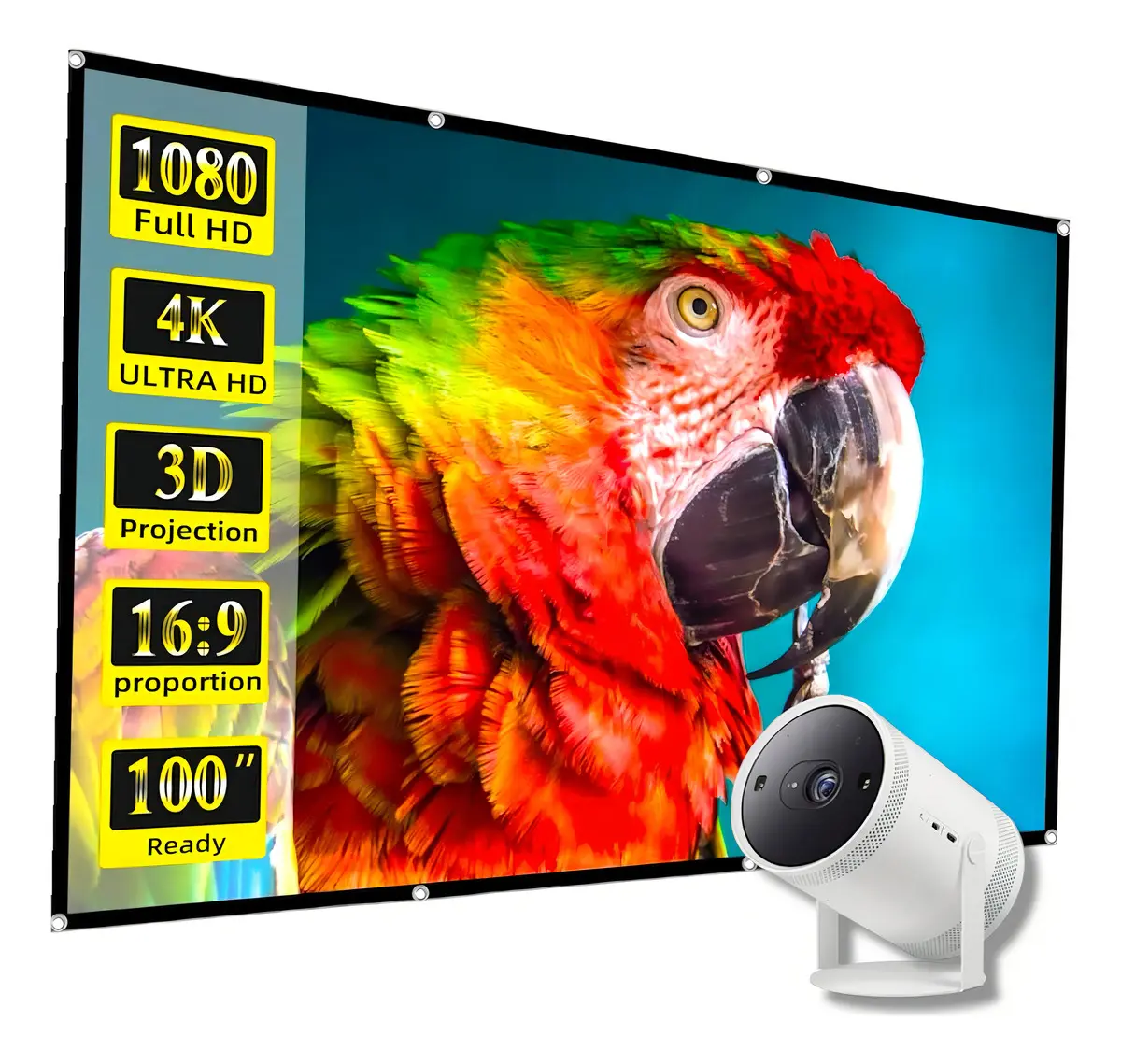 Tela Para Projetor Vithu Home 110 Polegadas Lona Dobravel Projeção Area Interna E Externa Grande Cinema Full Hd 4k Com Ilhos 2,10 Metros 127/220v 127/220v
