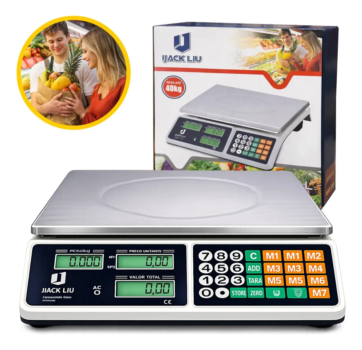 Balança Comercial 40kg Display Duplo Digital Hw Cálculo De Preço E Bateria Recarregável Para Mercado Cozinha Açougue 40 Kg