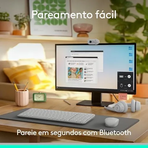 Combo Teclado e Mouse Sem Fio Logitech MK250 Bluetooth com Conectividade Rápida e Fácil, Design Compacto, Mouse Ambidestro, Layout ABNT2, Construção Durável, Compatível com PC e Mac - Branco