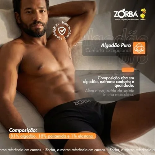 Kit 4 Cuecas Boxer Zorba Algodão Sem Costura Toque Fresco Max Fresh Masculina