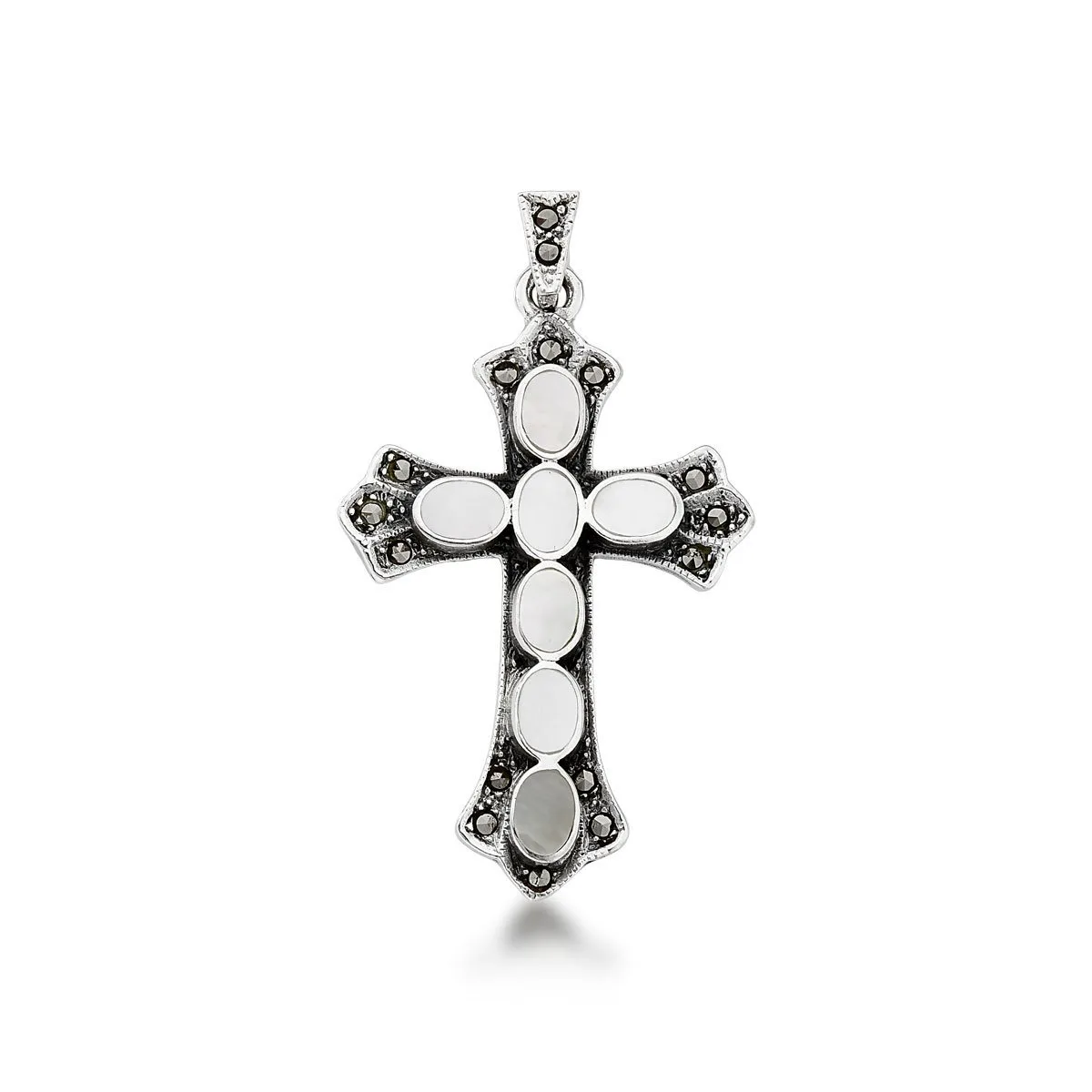 Pingente Crucifixo 5cm Prata deBali 925 com Madreperola