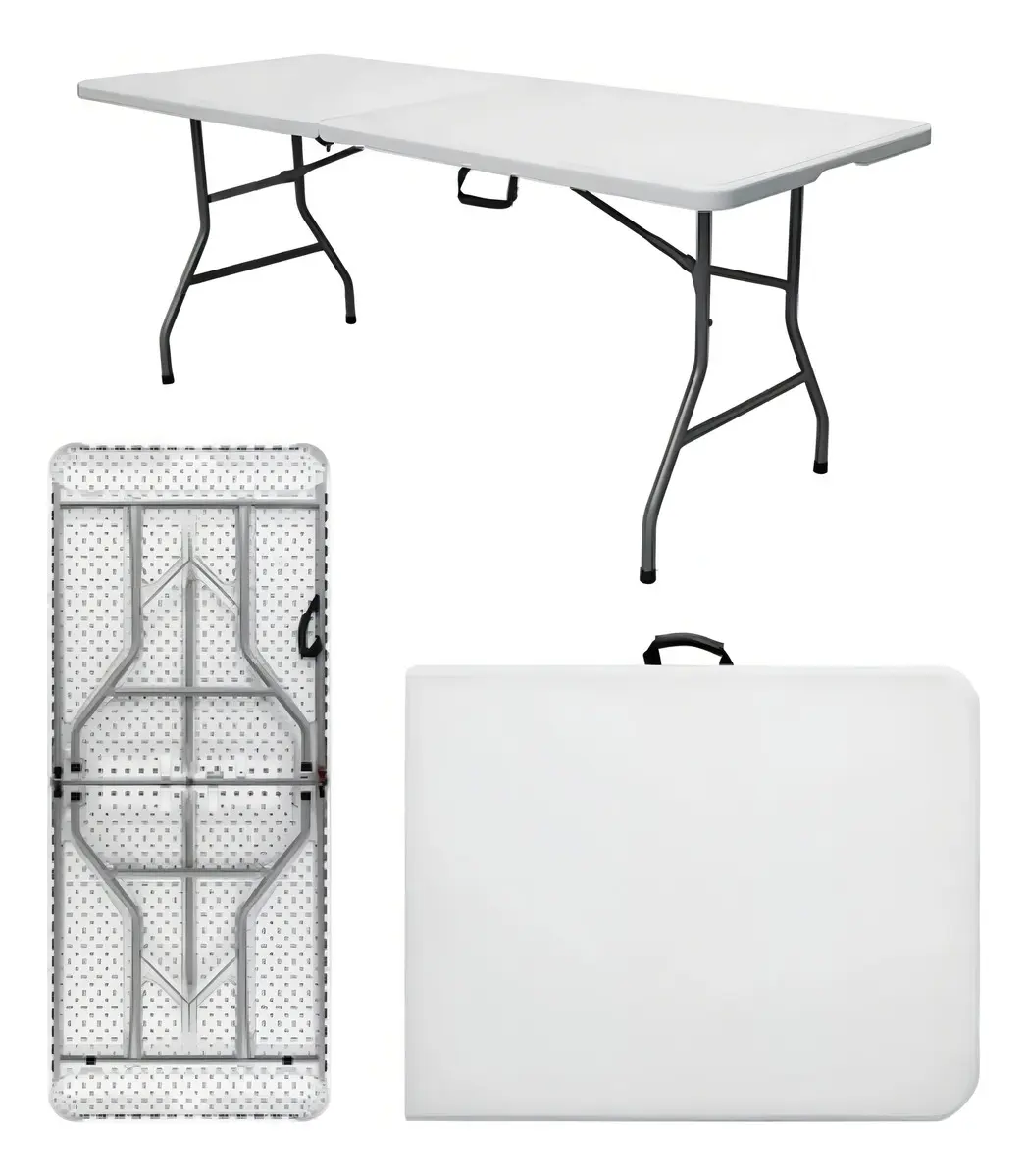 Mesa Dobrável Vira Maleta Com Alça Portátil 1.80m Para Camping Pesca Jardim Área Externa Ou Interna Salão De Festas Gourmet Cor Brancoluvinco