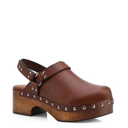 Mule Clog - Couro Estonado Marrom