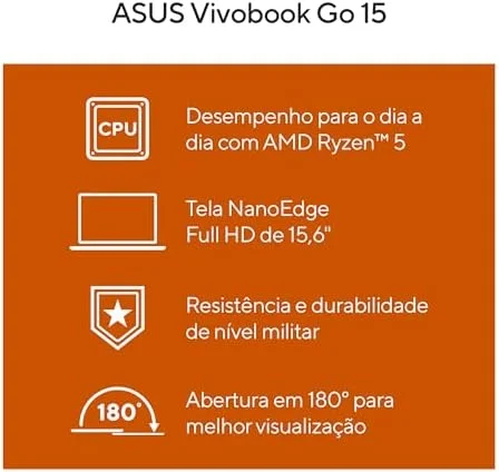Notebook ASUS VivoBook Go 15, AMD RYZEN 5 7520U, 8GB, 512GB SSD, KeepOS, Tela 15,6" FHD, Mixed Black - E1504FA-NJ732