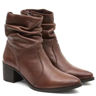 Bota Couro Venetto Sanfonado Bico Fico Feminina