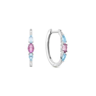 Conjunto Anel + Argola em Prata 925 com Ametista Roxa e Topázio Azul