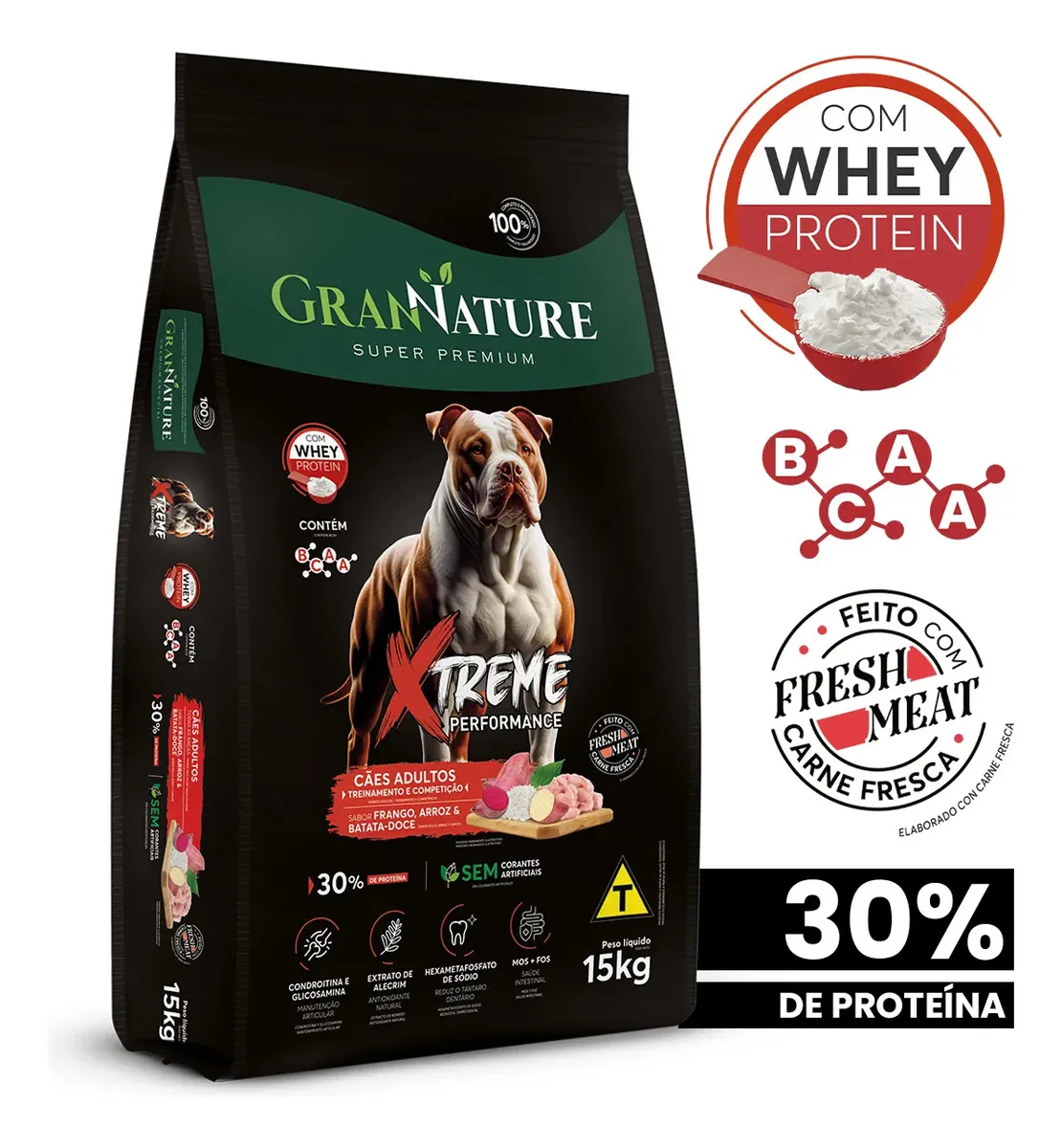 Ração Seca Grannature Para Cão Adulto Grande Com Whey Protein Frango 15 Kg