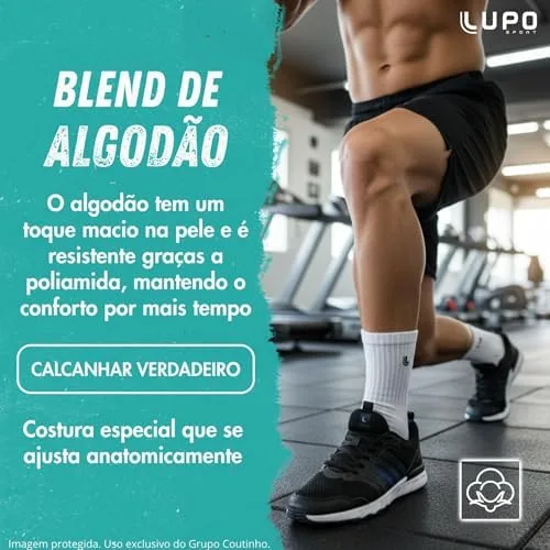 LUPO Kit 10 Pares Meia Cano Médio Masculina Feminina Adulto Academia Esportiva Sola Atoalhada Algodão Original