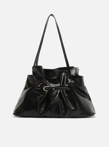 Bolsa Shopping Preta Couro Grande Corrente