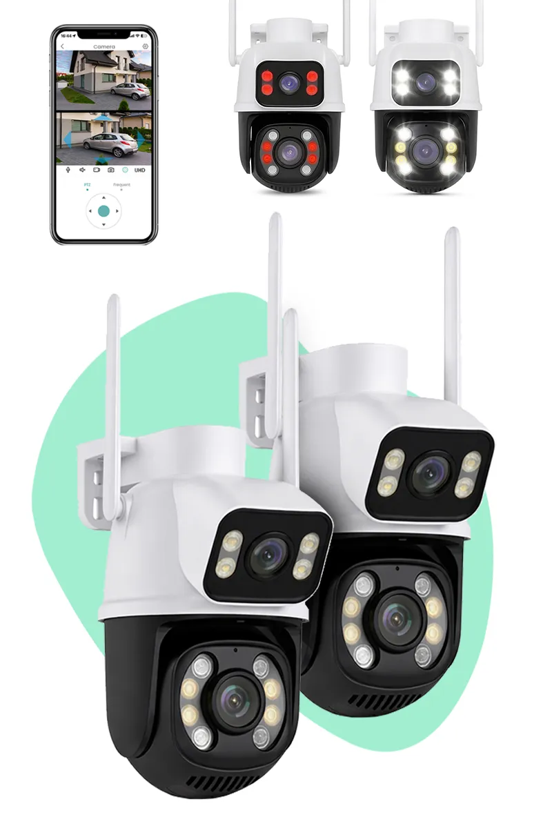 Kit 2 Câmera Segurança Ip Interna Externa Wifi A28 App Icsee Prova Dagua IP66 Dome Lente Dupla Lentes 2 Em 1 Vigilância Visão Noturna Infravermelho Casenn