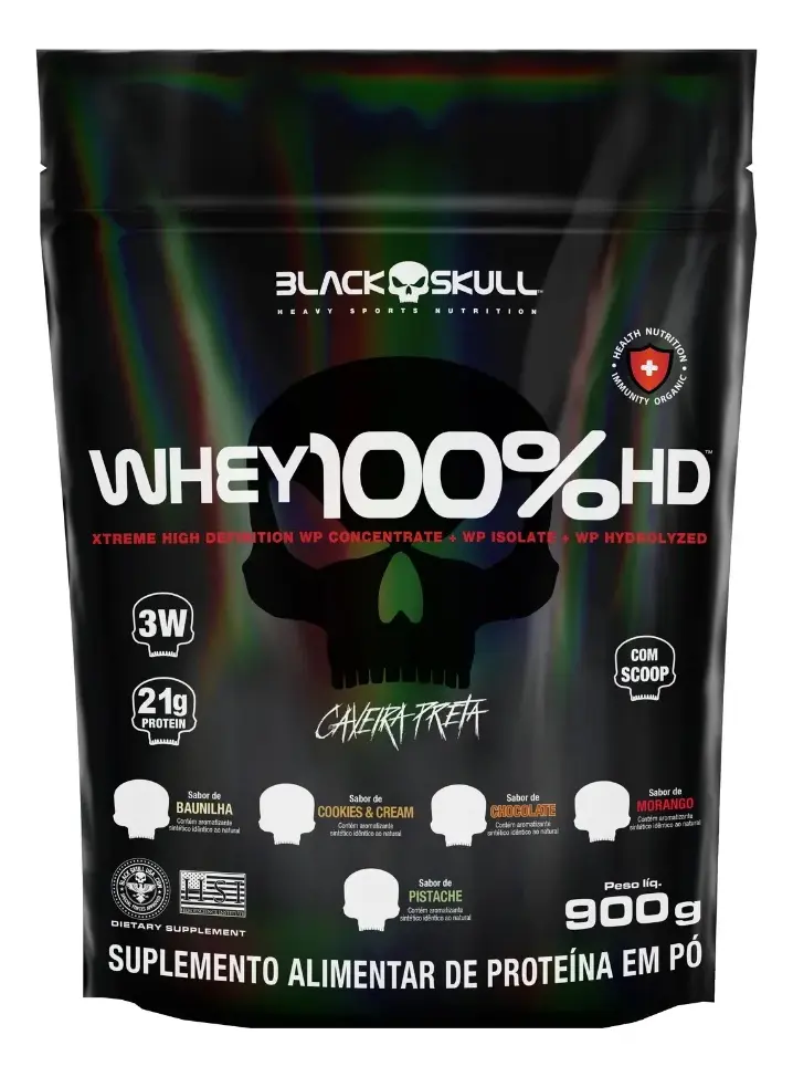 Suplemento En Pó Black Skull Whey Protein Massa Muscular Proteína De Whey 100% Hd Sabor Chocolate X 900g