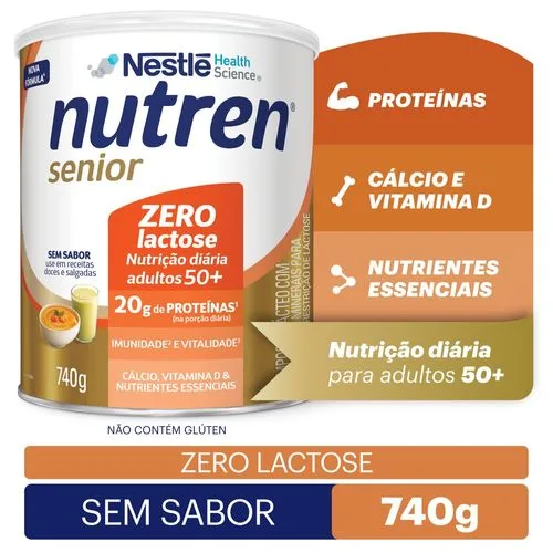 Complemento Alimentar Nutren Senior Sem Sabor Zero Lactose - 740g