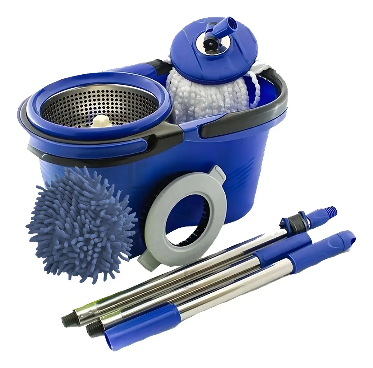 Esfregão Perfect Pro Mop 360° Balde Inox Cabo Longo Microfibra 16l Azul