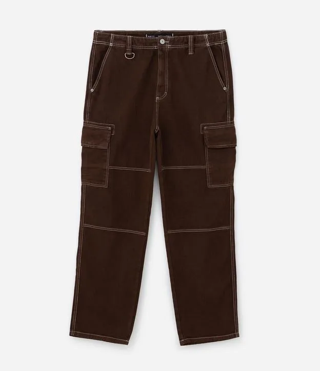 Calça Baggy em Sarja com Pespontos Contrastantes