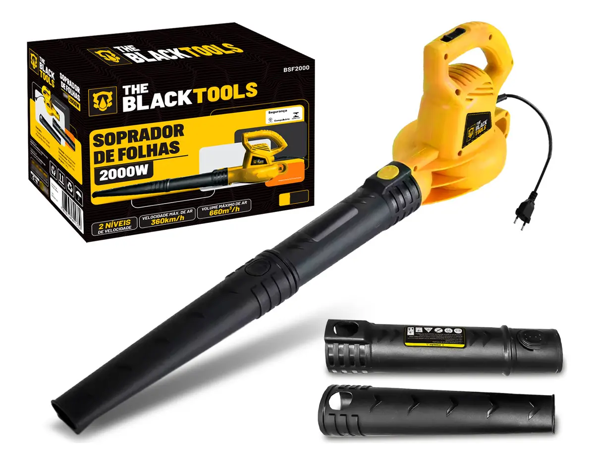 Soprador De Folhas E Resíduos Elétrico 2000w Para Jardim Bsf2000 The Black Tools Amarelo 127v