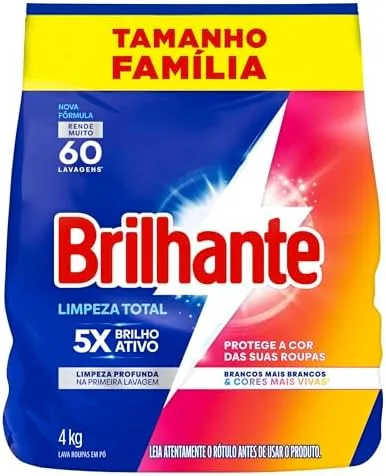Brilhante Lava-Roupas Em Pó Roupas Brancas E Coloridas Limpeza Total Pacote Tamanho Família 4 Kg (Pacote De 1)