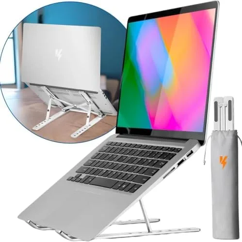 Suporte para Notebook e Tablet Linha Premium em Alumínio Dobrável e Ergonômico Para Desktop Portátil Ajustável em 6 Ângulos com Altura Regulável Leve Apoio Universal - Com estojo para armazenagem
