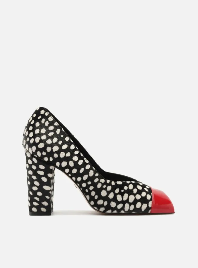 Scarpin Multicolorido Salto Bloco Cap Toe Vermelho