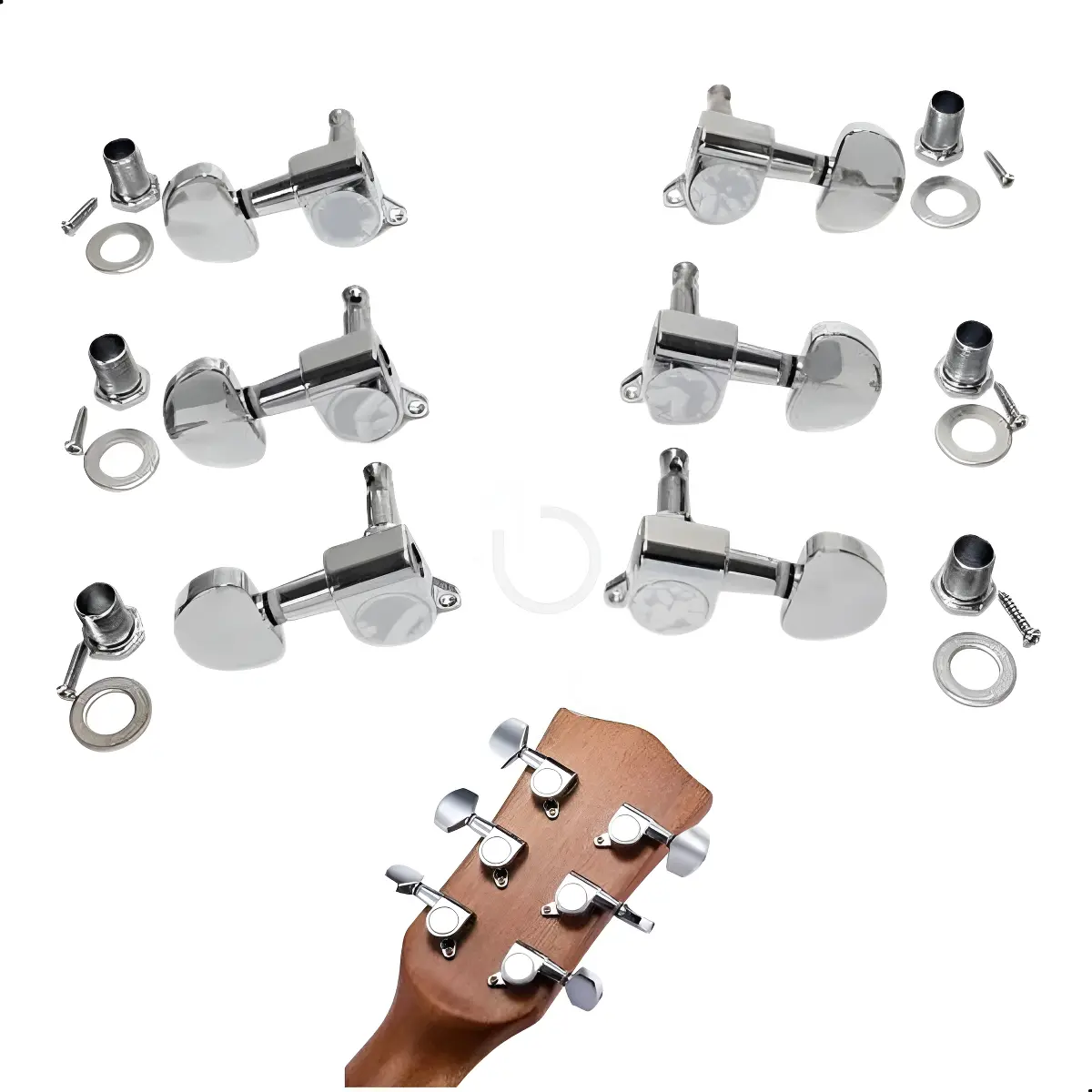 Tarraxas Tarrachas Violão Blindada Cromada 3+3 Aço Prateado Bertô