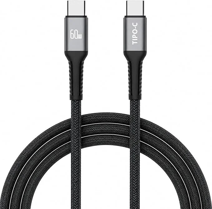 Cabo USB-C para USB-C 2 Metros 60W Turbo Carregamento Rápido — Nylon Trançado Reforçado Compatível iPhone 15/16 Samsung Galaxy Xiaomi MacBook Notebook Tablet — Preto/Branco