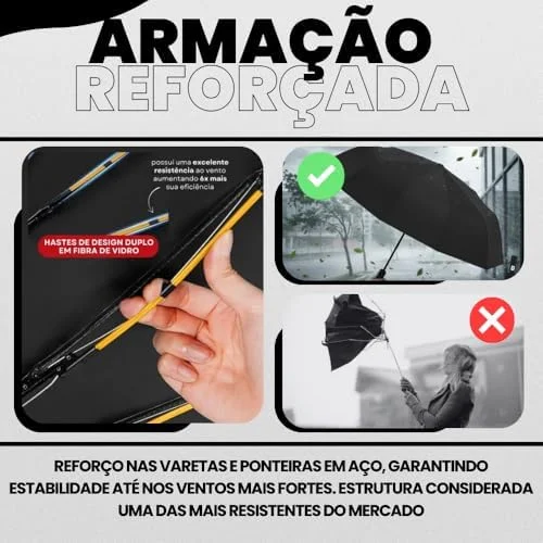 Guarda Chuva Automático Reforçado com Botão – Compacto, Antivento e com Proteção UV Blackout - Guarda Chuva Dobrável e Portátil, Ideal para Bolsa e Mochila - AmelShop