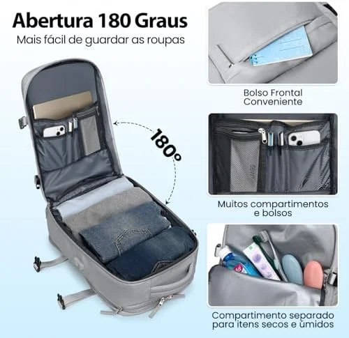 Romantic Crown Mochila de Viagem Expansivel Avião Grande Feminina,Mochila Executiva Masculina Impermeável Reforçada para Notebook,Casual Esportes Hiking Escola Presente (Cinza)