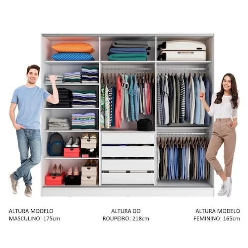 Guarda Roupa Casal 100% MDF Madesa Zurique 3 Portas de Correr - Branco