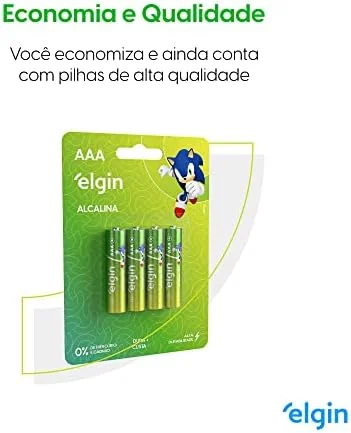 Pilha Alcalina, Elgin, Palito AAA, Blister com 4