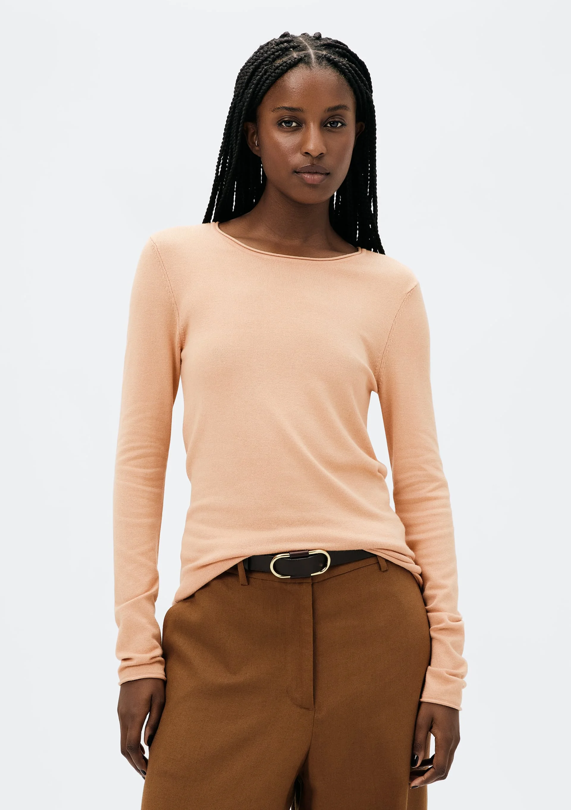 Blusa Feminina Manga Longa Slim Em Tricô Leve - Preto