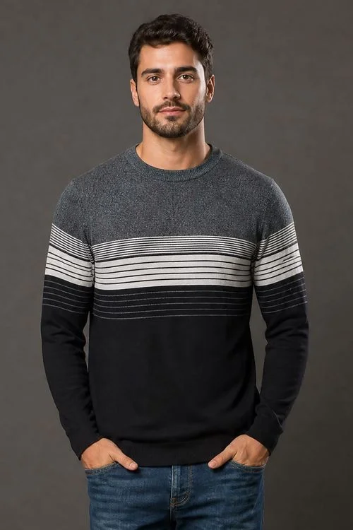 Suéter Masculino Listrado Polo Wear Cinza