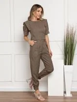 MODAS DOMI Conjunto Linho Calça Cropped Manga Princesa 8420