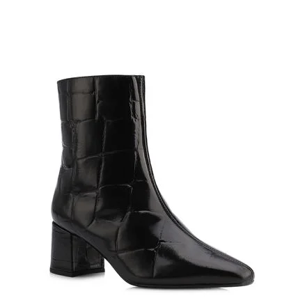 Bota - Preta Cano Médio Salto Médio Couro Maxi Croco