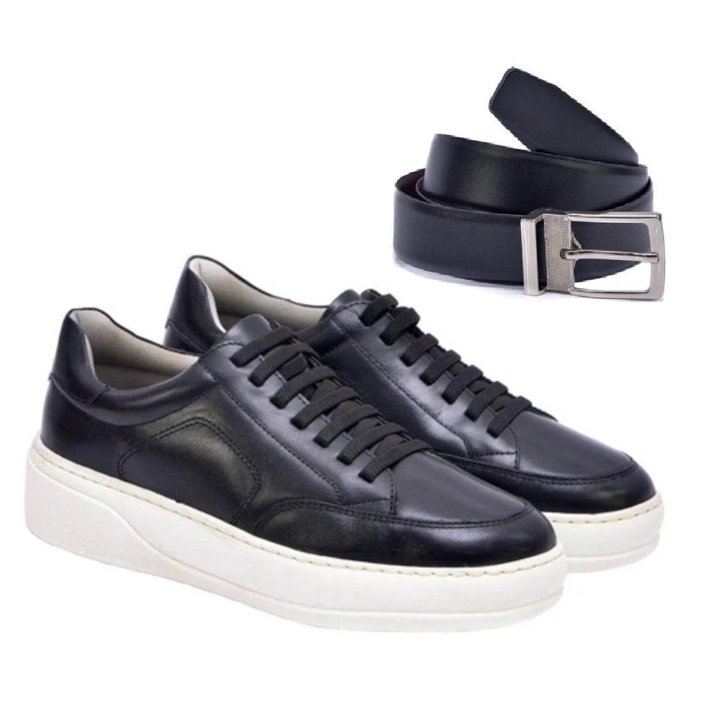 Kit Tênis Casual Ferrara 100% Couro Legítimo+ Cinto
