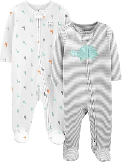 Macacão de dormir para bebês Pacote com 2 pares neutros de algodão com pés para dormir e brincar Simple Joys by Carter'sUnisex Bebê