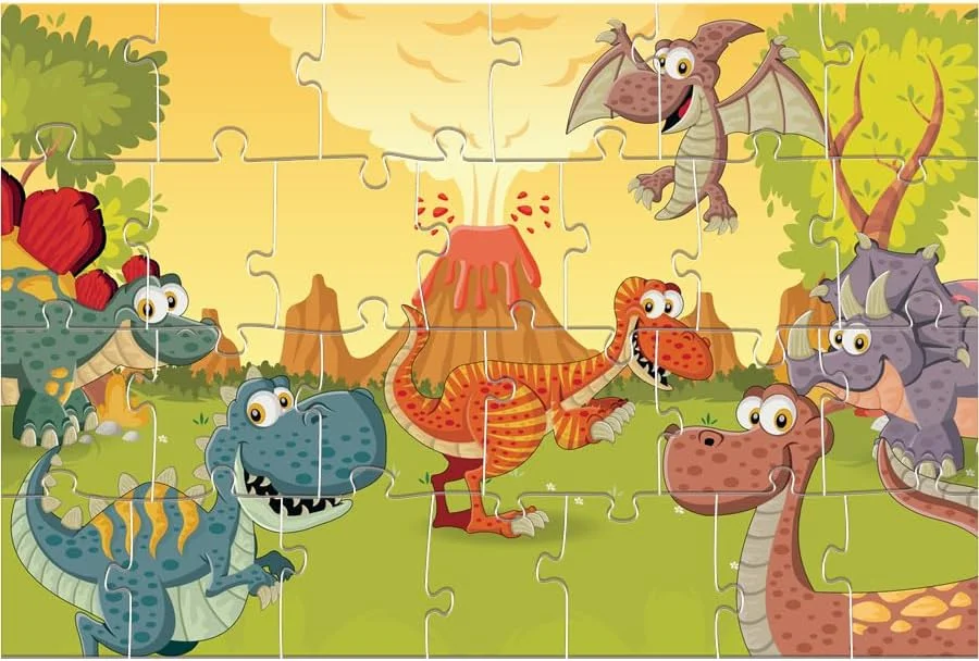 Pais & Filhos - Quebra Cabeça Dinossauros - 30 Pçs - Madeira, Multicor