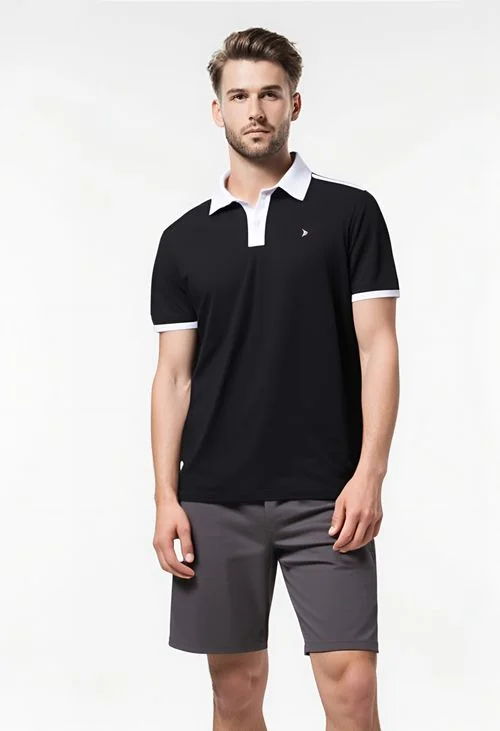 Polo Masculina Caedu Listras Preto/Branco - Poliéster