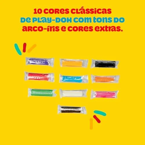Play-Doh Kit com 10 cores básicas de massinha, refil, presente e lembrancinha de amigo secreto para crianças acima de 3 anos