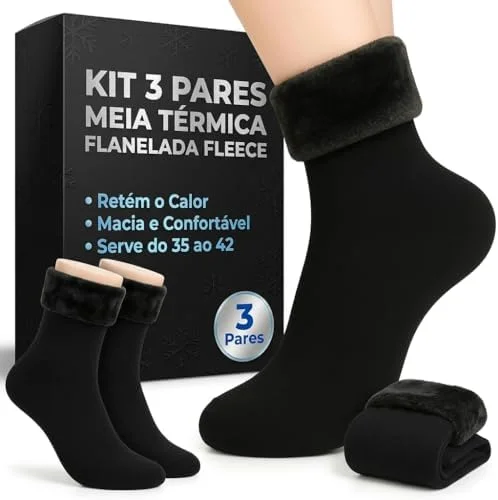 Kit 6 Pares Meia Térmica Flanelada Fleece Unissex Inverno Frio Intenso – Meia Térmica Feminina para Frio e Masculina | Quente