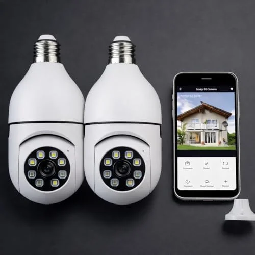 Kit 2 Câmeras Segurança IP Lâmpada WiFi Full HD 1080p com Visão Noturna Infravermelho 1080P Bivolt, Detecção de Movimento, Áudio Bidirecional, Prova D'água Giratória (2)