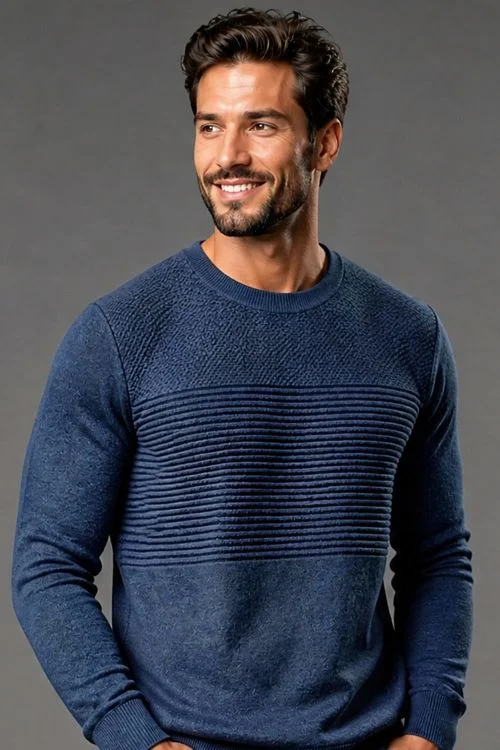 Tricot Masculino Gola Redonda Polo Wear Marinho Mescla