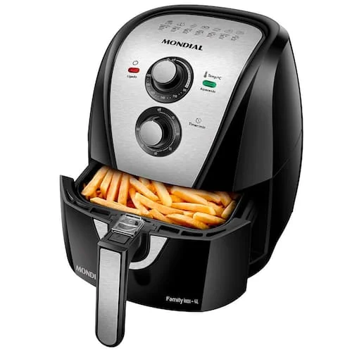 Fritadeira Elétrica Sem Óleo Air Fryer Mondial AFN40BI Family Inox 4L Preta/Inox