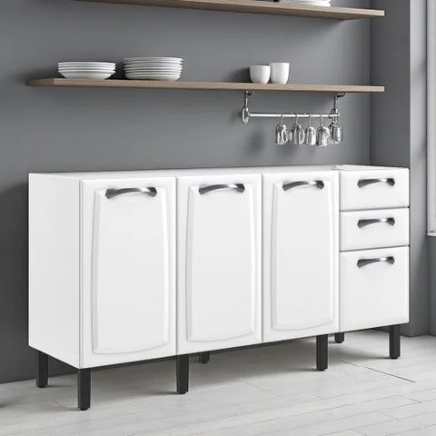Balcão Cozinha em Aço 4 Portas 2 Gavetas 160cm sem Tampo New Premium Itatiaia Branco