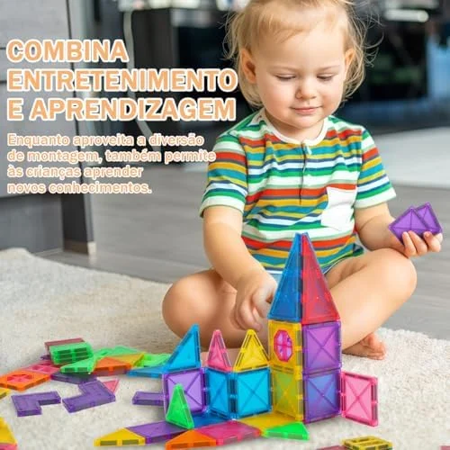 Blocos de Montar Magnéticos Construção Brinquedos Infantil (120 Peças Tamanho Médio)